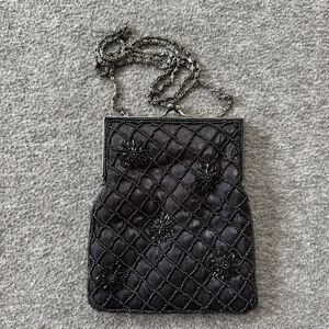 Hillard and Hanson Beaded Purse Small Bag Black Body Vintage 5x7”
